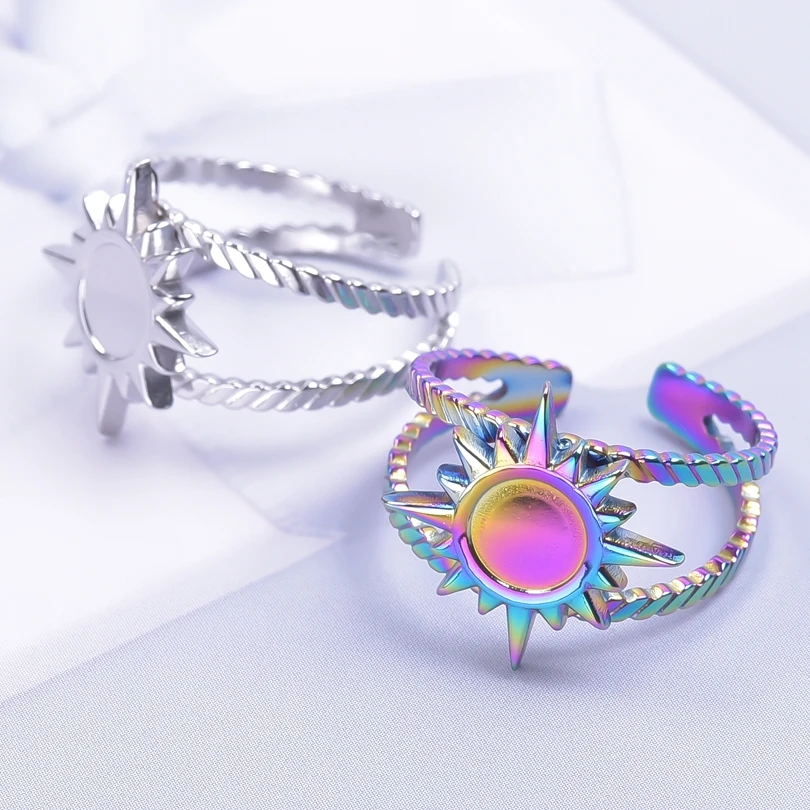 

Stainless Steel Double Layered Sun Ring for Women Silvery Color Adjustable Open Finger Rings 2023 Fashion Jewelry Gift DIY Charm