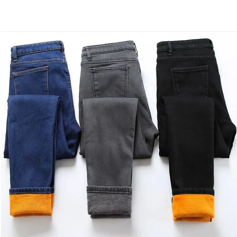 

Autumn Winter Warm Jeans for women Slim Straight Plus Velvet Thick Denim Trousers Stretchy Casual Long Pants