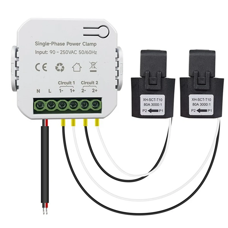 

Tuya Smart Zigbee Energy Meter 80A With Current Transformer Clamp Kwh Power Monitor Electricity Statistics 90-250V(2CT)