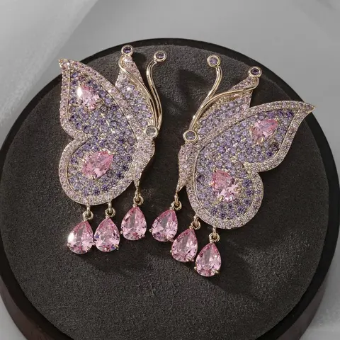 Bilincolor винтажные синие и зеленые серьги-бабочки с кубическим цирконием для женщин