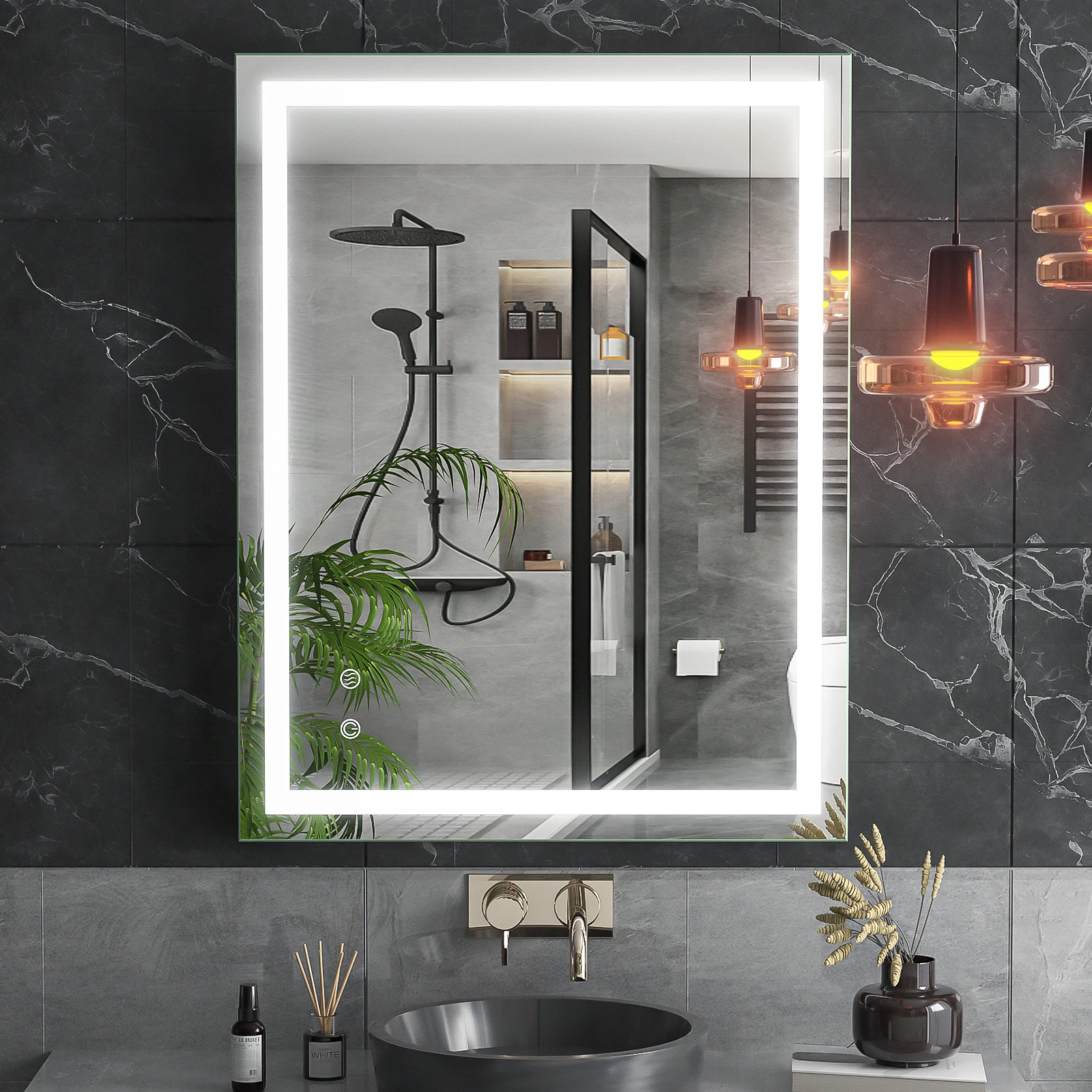

Free Shipping 32"x24" LED Dimmable Wall Mounted Bath Mirror,Vanity Makeup Mirror with Touch Button & Anti Fog