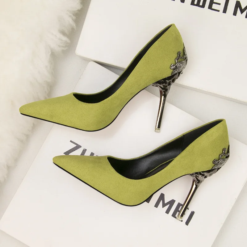 Women Summer Pointed Toe Pumps High Heels Wedding Red Bridal Shoes Metal Hollow Suede Stiletto Heels Elegant Party Dress Sandals