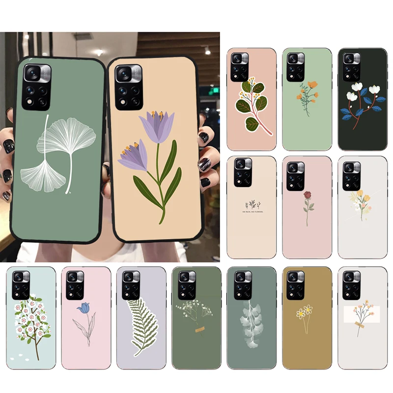 

Phone Case For Xiaomi Redmi Note 12Pro 11 11S 11T Pro 10 9Pro Note10S Redmi 10 9 10C 9C Flower Leaves Case