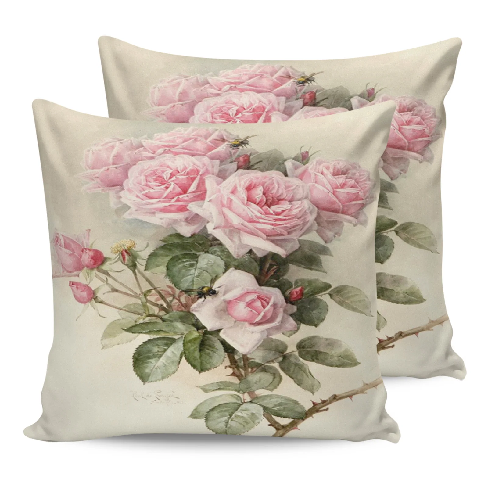 

2PCS Pillowcases Pink Flower Rose Vintage Cushion Cover Home Bedding Living Room Decorative Couch Throw Pillow Case