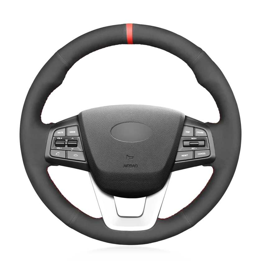 

Hand-stitched Black Artificial Suede Red Marker No-slip Car Steering Wheel Cover for Hyundai ix25 2014 2015 2016 Creta 2016 2017