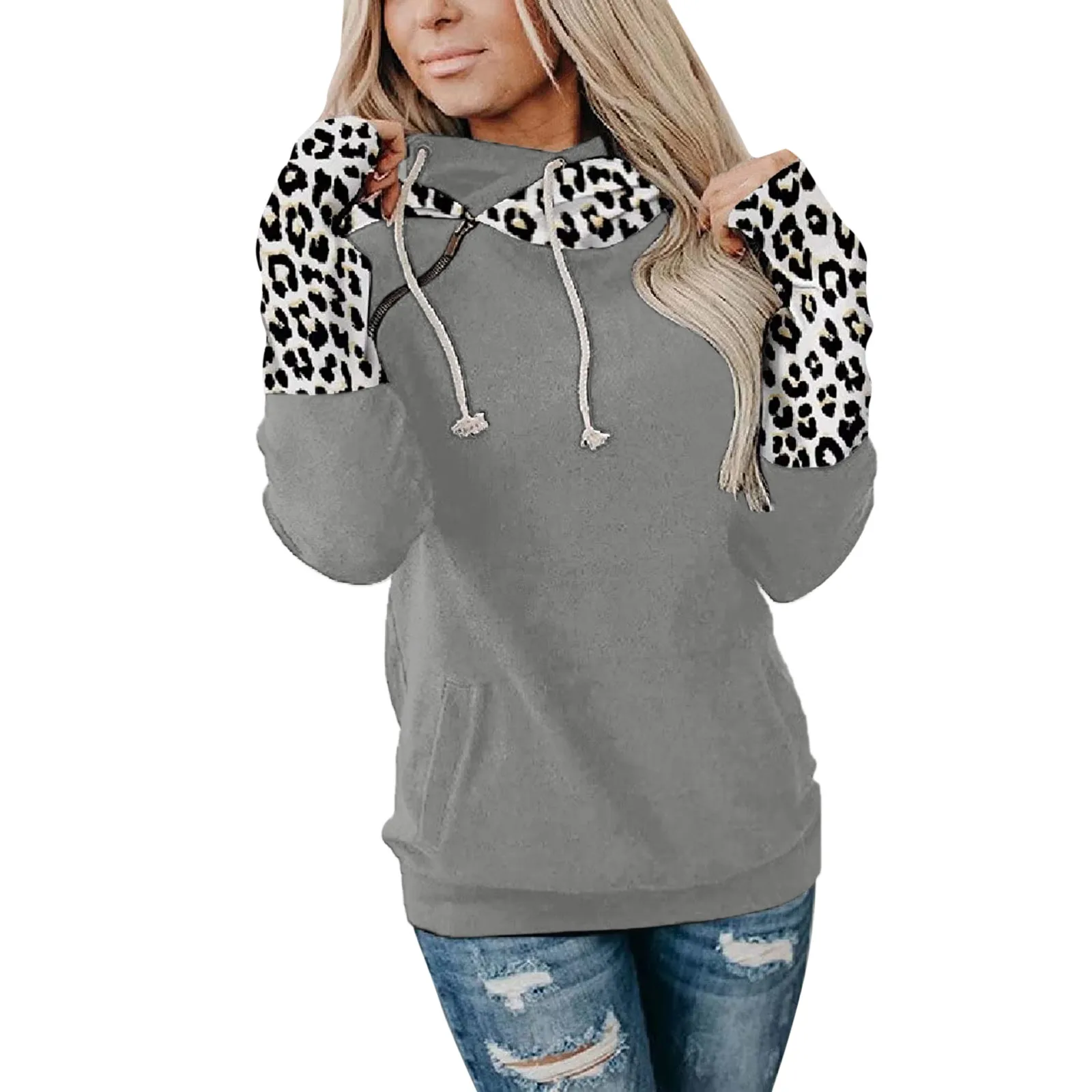 Зимние женские толстовки с карманами Осенний утепленный лоскутный свитшот