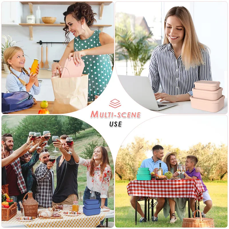 3 силиконовые емкости для хранения продуктов питания коробки завтрака с