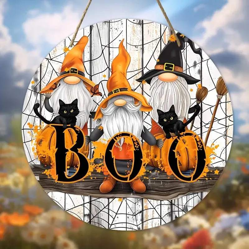 Деревянный декоративный знак Счастливый Хэллоуин с гномом для прихожей стены