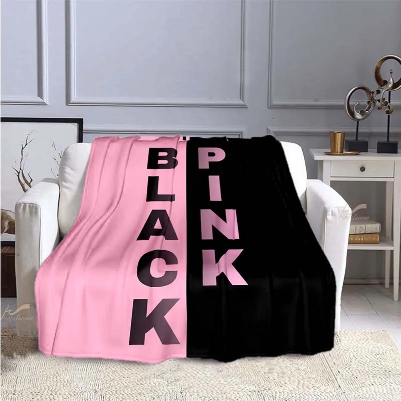 

Soft Throw Blanket Black Pink Kpop Plush Blanket Korean Band Decoration Soft Panther Fans Blankets for Sofa Chair