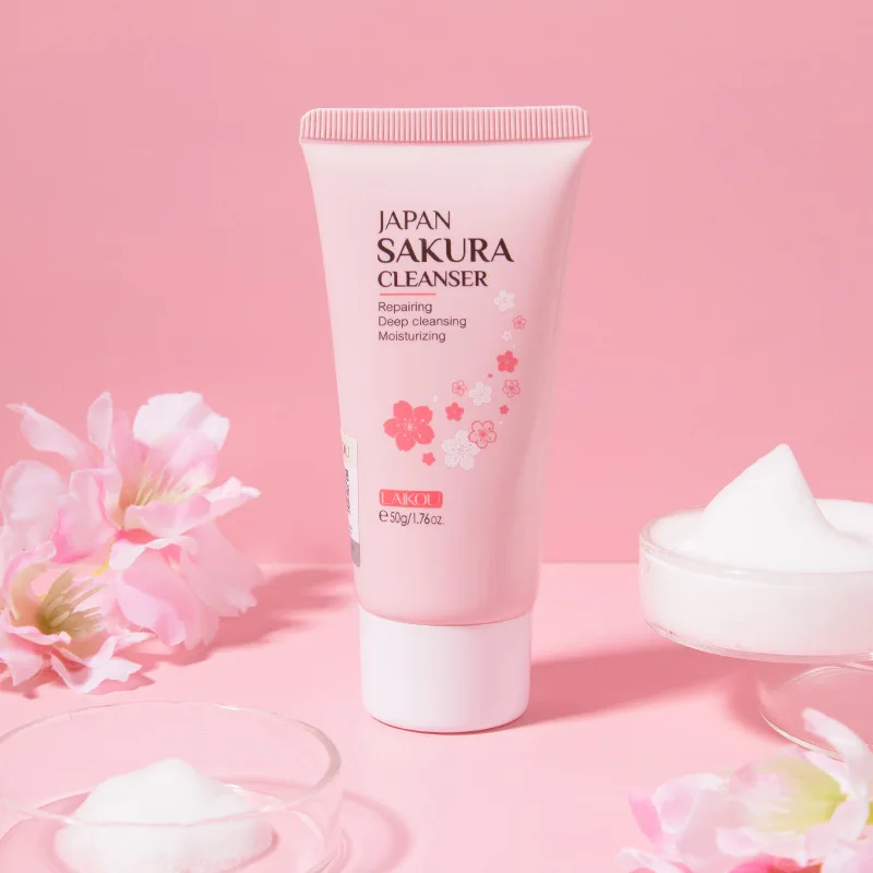 

LAlKOU Japan Sakura Gentle Cleansing Facial Cleanser Shrink Pores Deep Clean Oil Control Remove Blackhead Moisturizing Skin Care