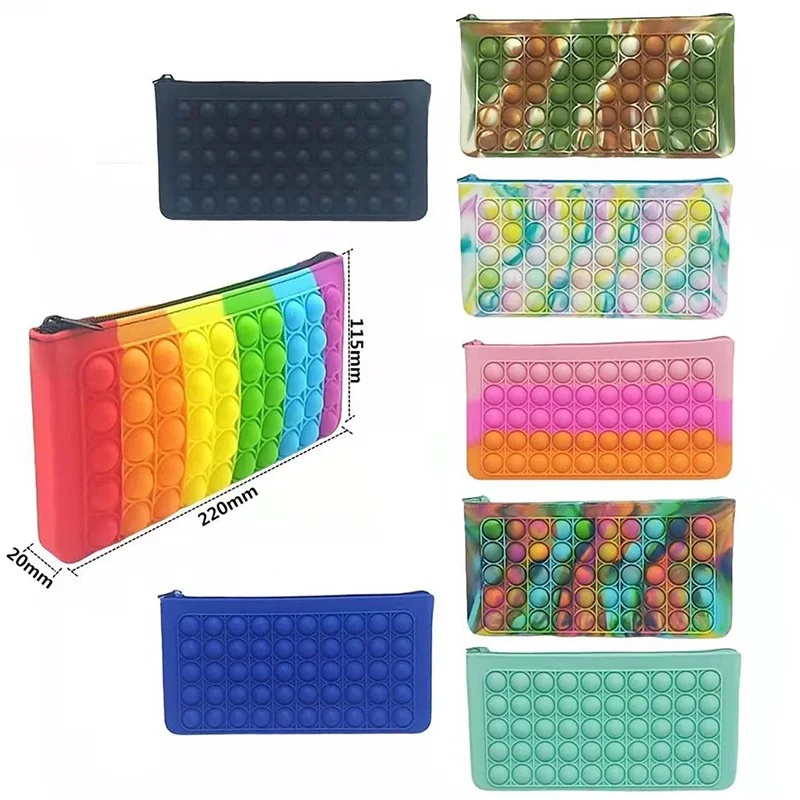 Hand Bag Anti Stress Silicone Fidget Toys Pops Press Bags Kids Fashion Solid Tie Dye Wallet Coin Purse Pencil Case for Children
