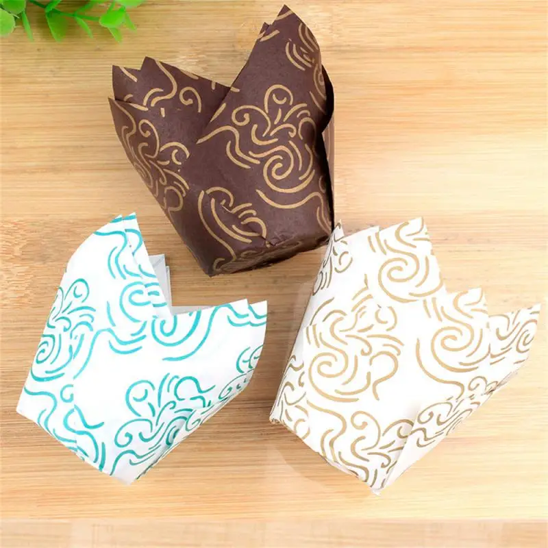 

50pcs Paper Cupcake Liner Baking Cups For Wedding Party, Tulip Muffin Paper Cups, Home Use Grease Proof Cake Wrapping Paper