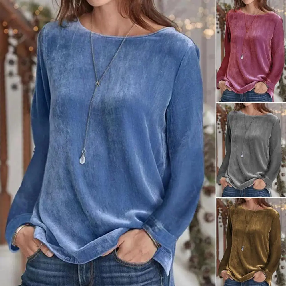 

Женская бархатная толстовка с круглым вырезом и длинными рукавами