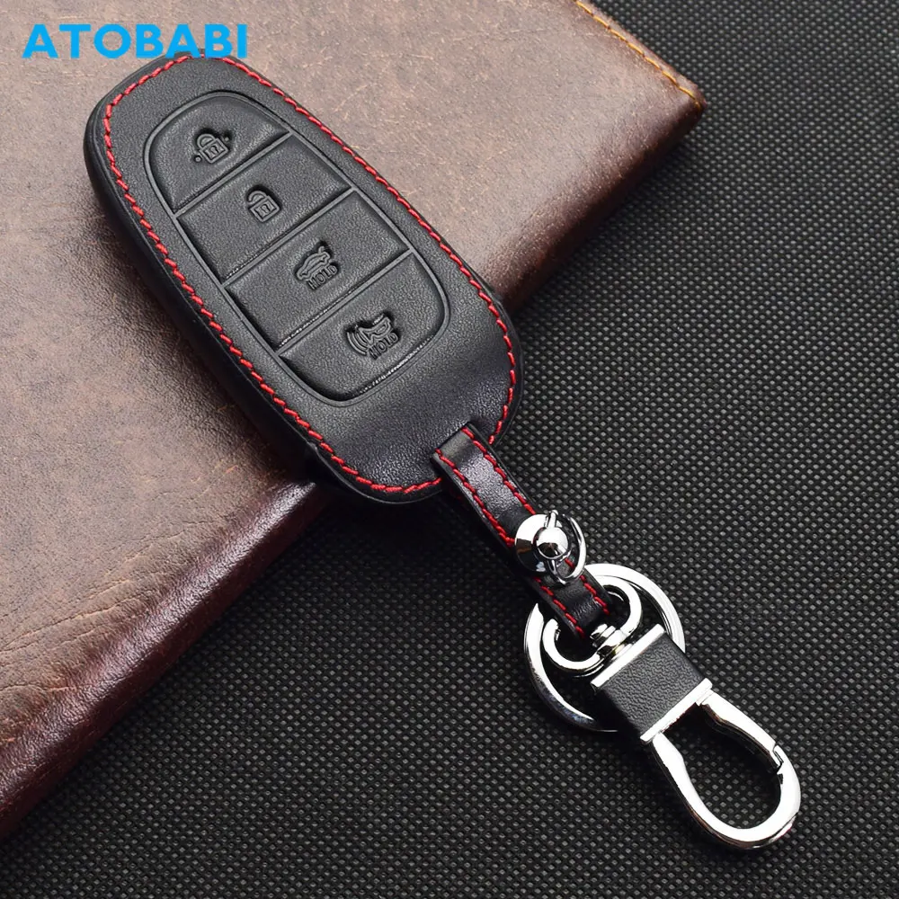 

ATOBABI Leather Car Key Case Keychain For Hyundai Azera Sonata Santa Fe Tucson 2021 2022 Smart Remote Control Fobs Protect Cover