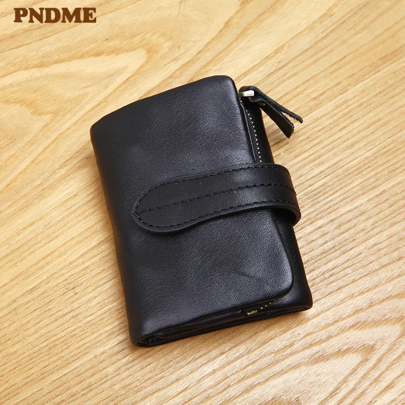 First layer cowhide mini large capacity men's women's small wallet soft natural genuine leather student short black coin purse