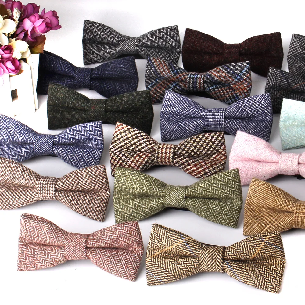 New Wool Bow ties for Wedding Business Butterfly Men Plaid Fleece Bow Tie Lana Cravat Unisex England Style Woolen Bow Ties