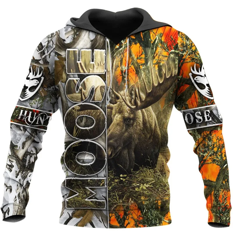 

Fashion hunting moose 3D full body printing pullover casual zipper hoodie street autumn winter long sleeved sweatshirt 002