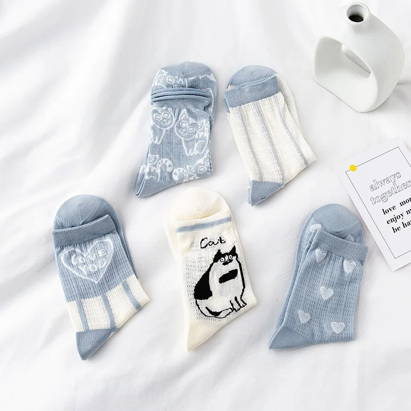 

Носки женские с сердечками, хлопковые Яркие модные Высокие Носки с рисунком кота, весна-осень