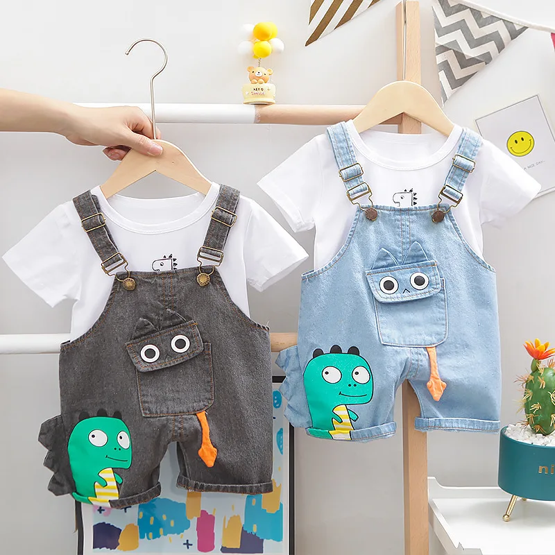 

1-4Y Baby Boys Girls Quality Summer Clothes 2-piece Set Children's Denim Overalls + Cotton T-shirt - Child's Sets Free Shipping