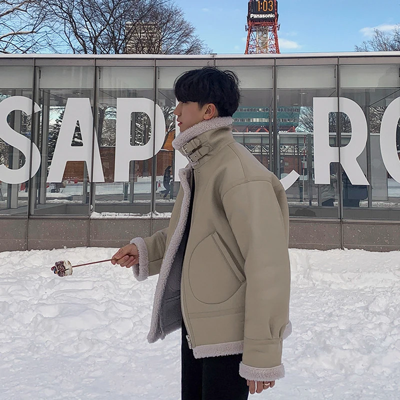 Мужская куртка из искусственного меха однотонная с воротником-стойкой верхняя