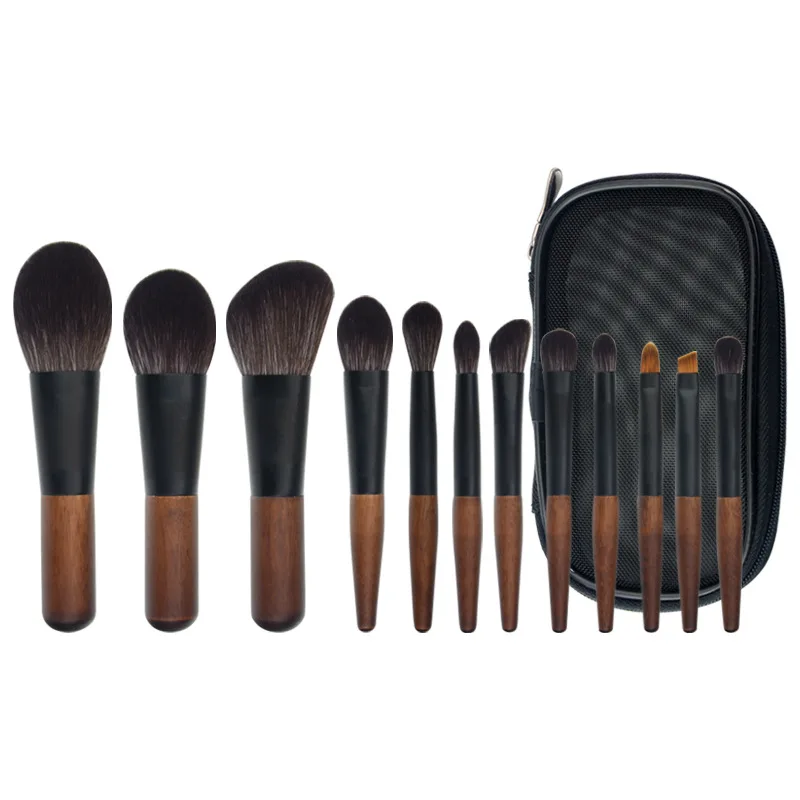 Portable 12-piece Mini Cosmetic Brush Short Handle Powder Brush Blusher Brush Eye Shadow Brush Animal Hair Facial Makeup Tools