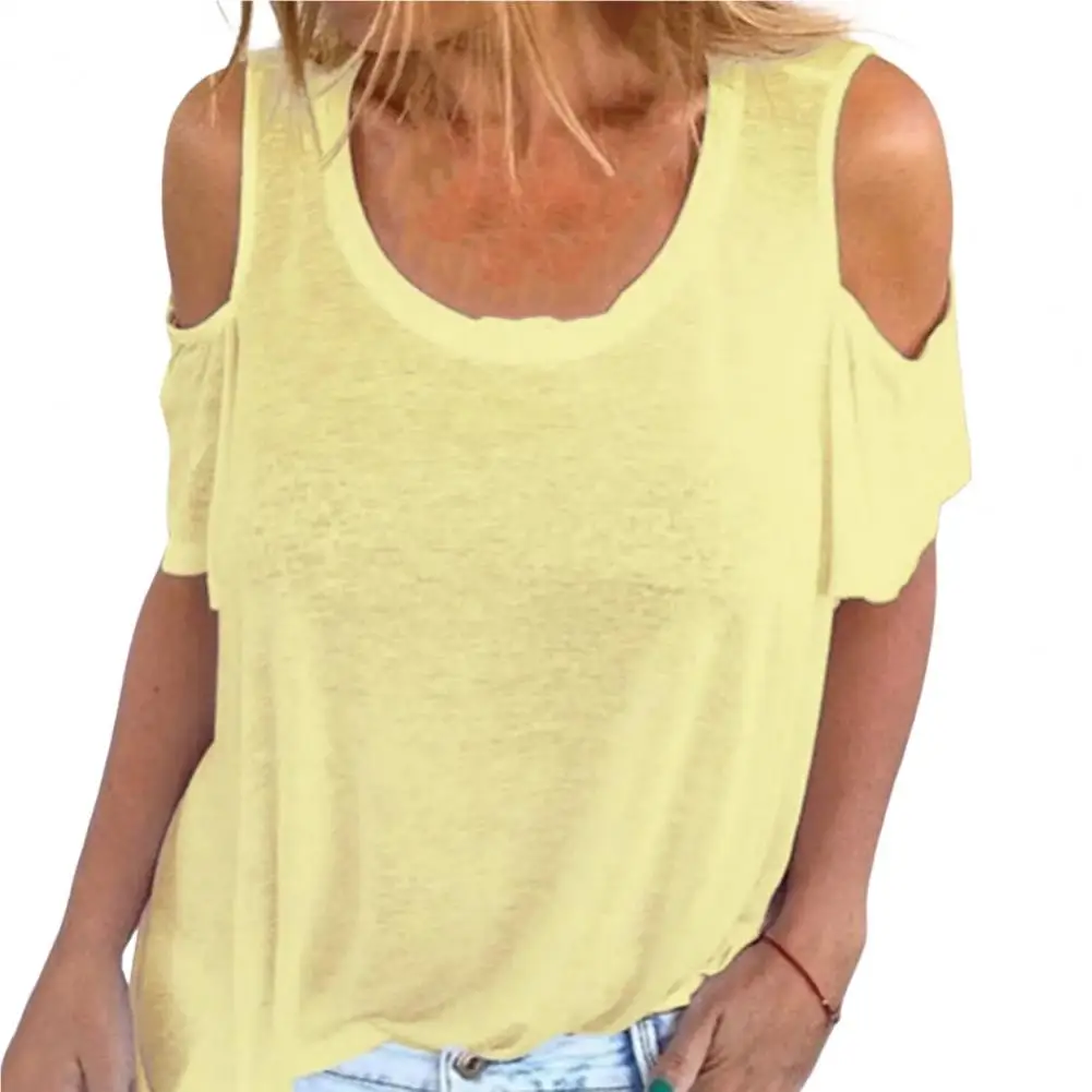 Женская свободная футболка с коротким рукавом повседневная Однотонная круглым