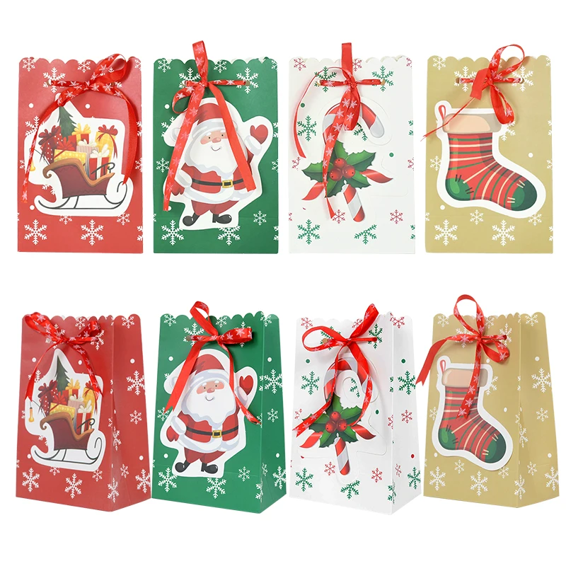 

4pcs Christmas Chocolate Cookie Candy Paper Bag Santa Claus Snowman Christmas Gift Package New Year Party Decoration Accessories