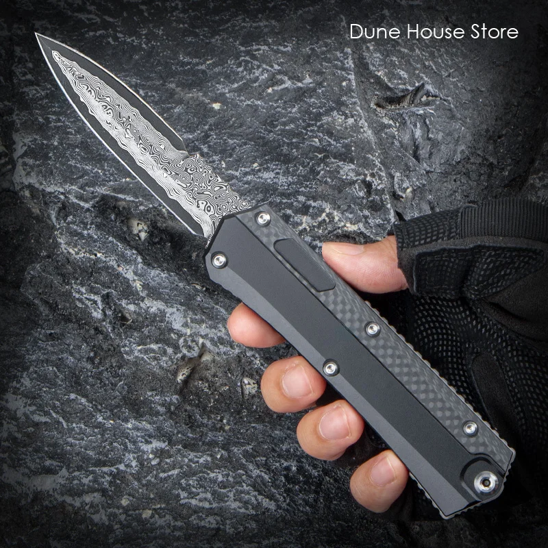 

GK Knives Damascus Blade Carbon Fiber Handle Micro OTF Tech Knife GLY-K0N EDC Self Defense Tactical PocketKnives A41