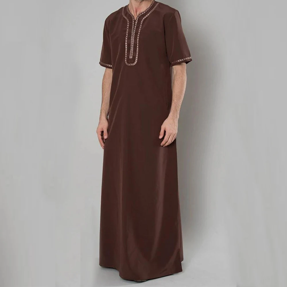 Men Islamic Arabic Kaftan Muslim Clothing Medium Sleeve Simple Abaya Robes Fashion Saudi Arabia Dubai Mens Jubba Thobe