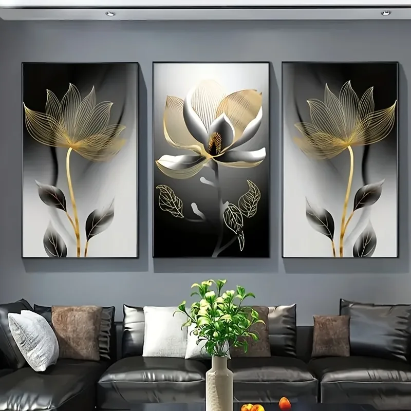 

3pcs/set Modern Floral Art Frameless Canvas Wall Art Living Room Decor Poster Prints for Living Room Bedroom Kitchen Decor