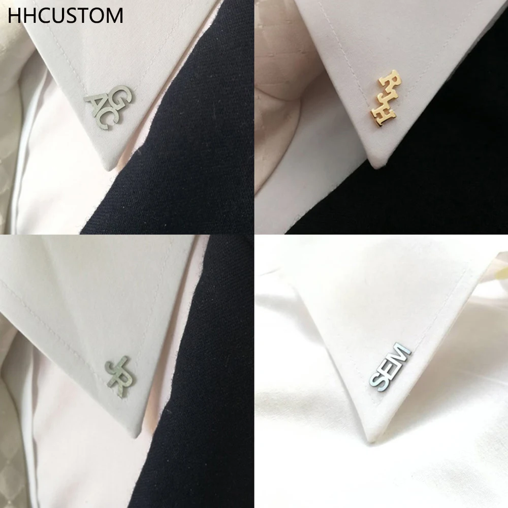 

HHCUSTOM Custom Letters Brooch Pin Personality Stainless Steel Nameplate Shirt Collar Badges For Men Dad Jewelry Christmas Gift