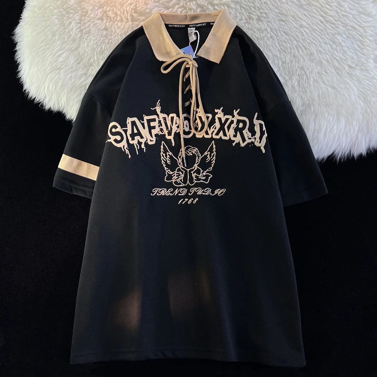 Американская винтажная рубашка-поло Ангел с короткими рукавами женская летняя