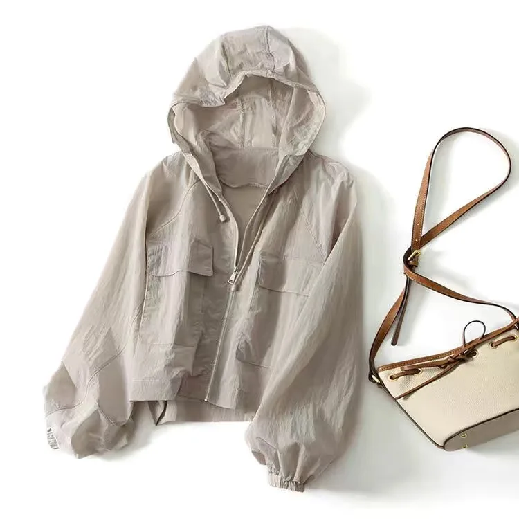

Summer Sun Protection Clothing Women Korean Casual Loose Windbreaker Hoodie Zip Up Coat Outdoor Ultrathin Light Sunscreen Jacket