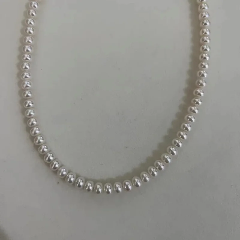Натуральный пресноводный жемчуг 5-6 мм круглое базовое ожерелье из картофеля