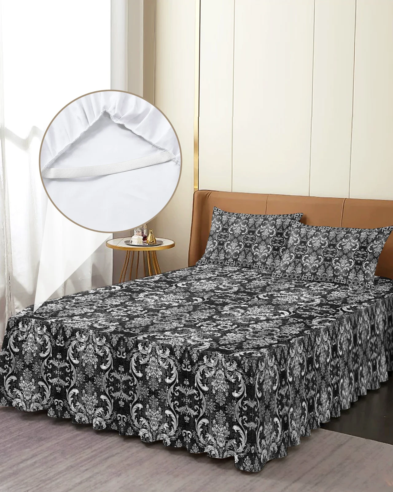 

Flower Texture Abstract Retro Bed Skirt Elastic Fitted Bedspread With Pillowcases Mattress Cover Bedding Set Bed Sheet