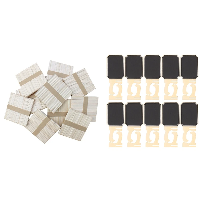 

300PCS Natural Wood Popsicle Sticks, Wooden Popsicle Stick With 20PCS Mini Chalkboards And Support Easels Stand