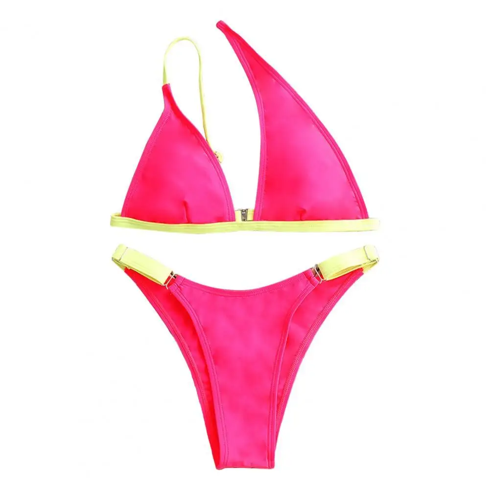 

V-Neck Sexy Women Contrast Color One Shoulder Swimwear for Swimming