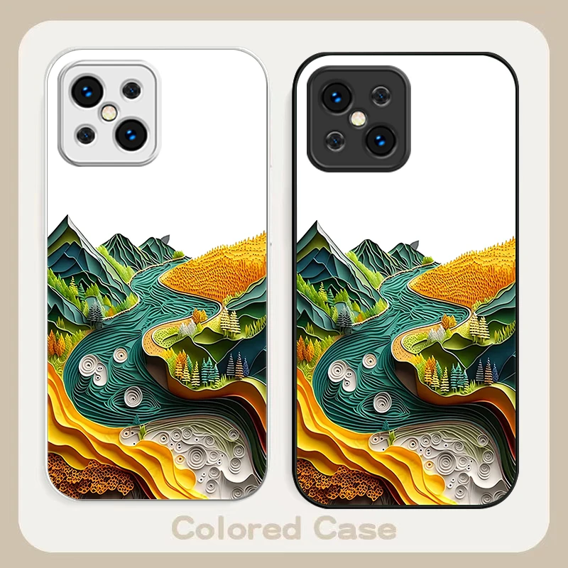 Green Landscape Tree Cartoon For Find X5 X3 Lite Reno 6 4Z 5G OPPO A72 79 73 58 A54S OnePlus Nord N200 Tempered glass phone case