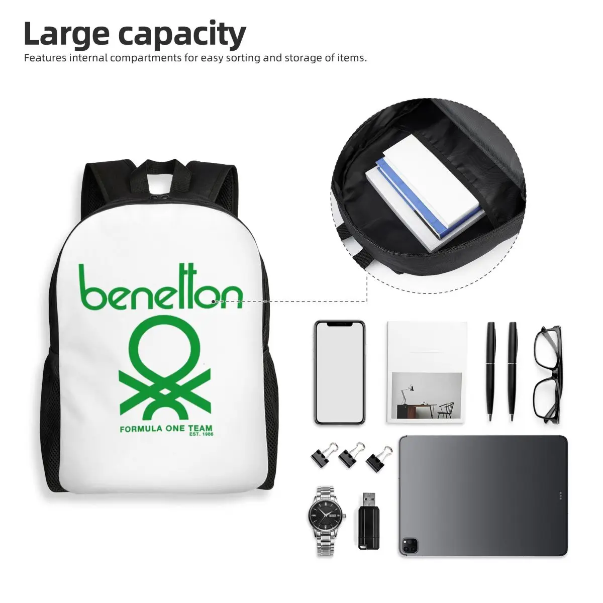 Фото Рюкзак Benetton, вместительный, для детей, школьный, на плечо, для мужчин и женщин №5