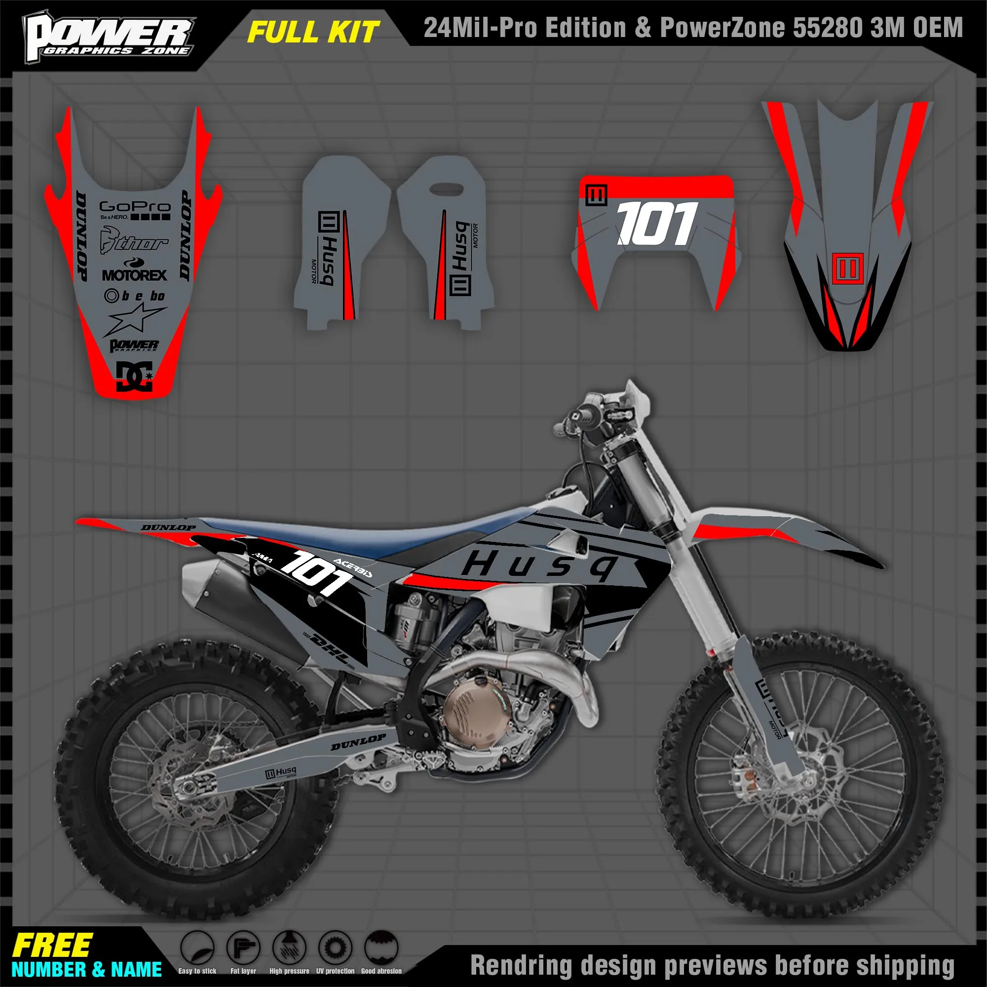 PowerZone Custom Team Graphics Decals Stickers Kit For Husqvarna Decal  2019-N TC FC TX FX FS 2020-N TE FE 125-450CC 02