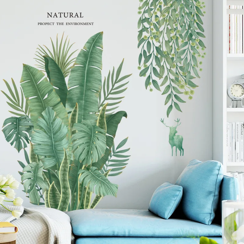 

Banana Leaf Plant PVC Wall Stickers for Bedroom Living Room Home Decoration Wallpapers Self-Adhesive Artistic Decal Poster Mural