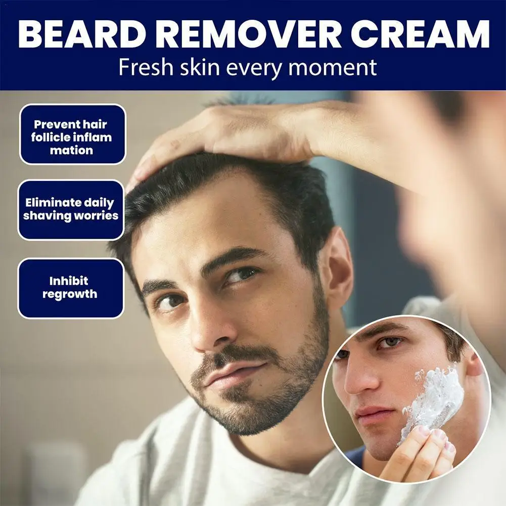 

Men Permanent Hair Beard Removal Cream,Men Hair Removal Cream, 60g Natural Soft Painless Beard Remover Cream For Face Under G8H0