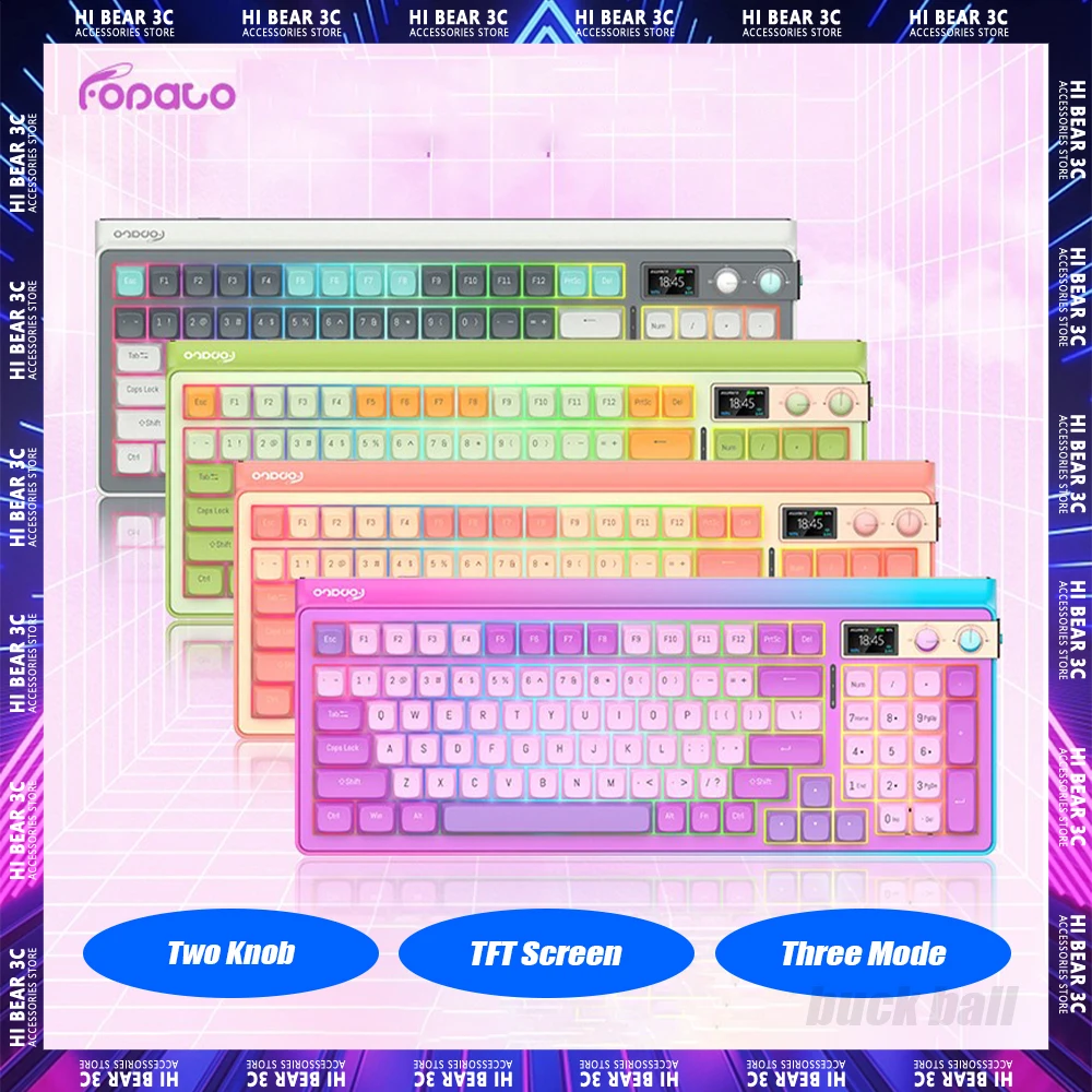 Беспроводная механическая клавиатура FOPATO H98, игровая клавиатура с двумя ручками и тремя режимами, RGB, 6000 мАч, для ПК, геймеров, Mac, ноутбуков и офисов