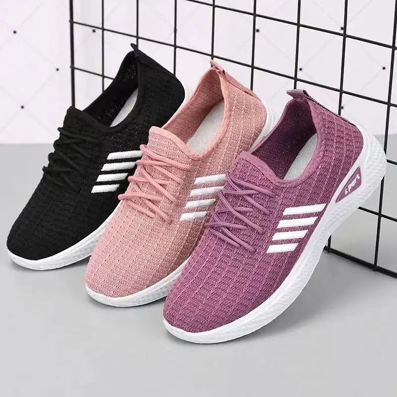 HKAZ-S New Discount Sports Large Size Front Lace up Simple and Comfortable Flat Bottom Outdoor Four Seasons Women's Shoes