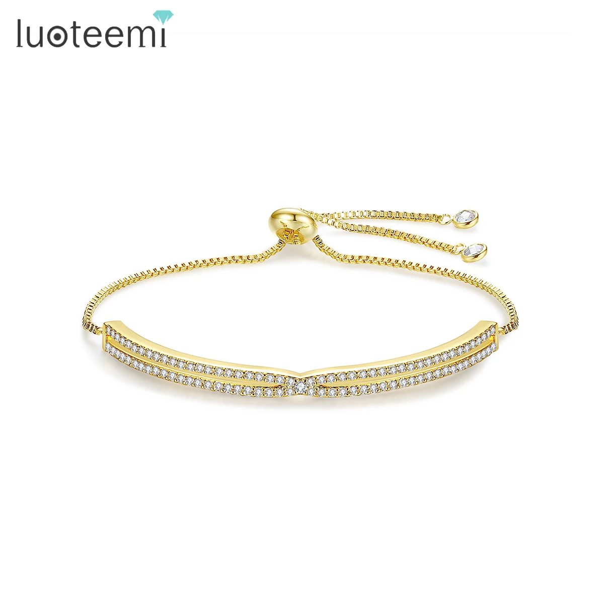 

LUOTEEMI Adjustable Bracelet Bangle for Women Captivate Bar Slider Brilliant CZ Silver Color Jewelry Pulseira Feminia Wholesale