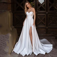 romantic white a line satin strapless evening dress v neck pleats high side slit floor length prom gowns plus size party dresses
