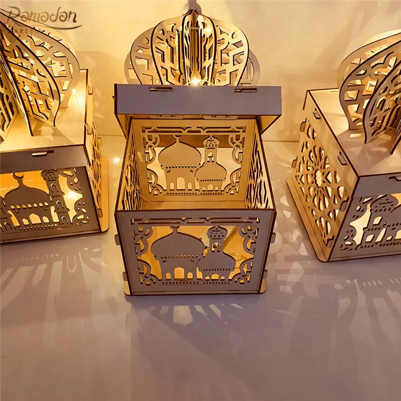 

Eid Mubarak Muslim Ramadan Festival Decorative Wooden Lamp Ornament Castle Palace Decor Crafts Eid and Ramadan Home Decoration