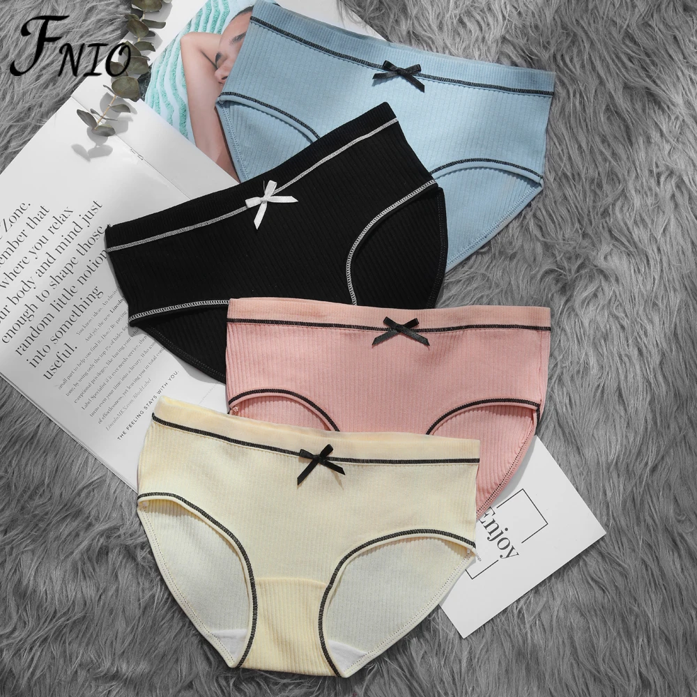 FNIO 3Pcs/Set Women's Cotton Briefs Women's Sexy Comfort Solid Color Lingerie Panties Ladies Underwear M-XL