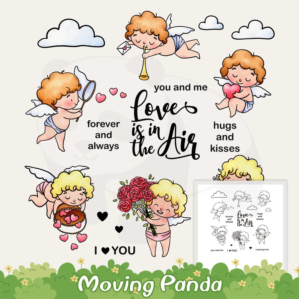 Cute Love God Cupid Hearts Roses Metal Cutting Dies Clear Stamps For Cards Valentine's Day Gifts DIY Scrapbooking Cut Dies Stamp