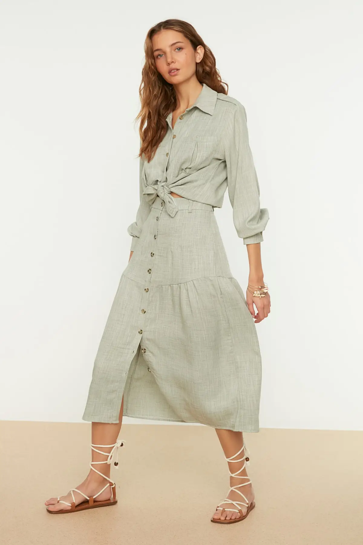 

Women's Skirt Khaki Buttoned Skirt Summer Cute Style Empire Slim Folds Above Knee Sexy Mini Skirts